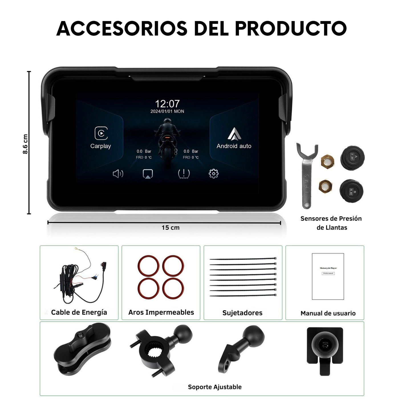 🏍️ Pantalla CarPlay de 5 pulgadas (A4203) | Portátil | Universal