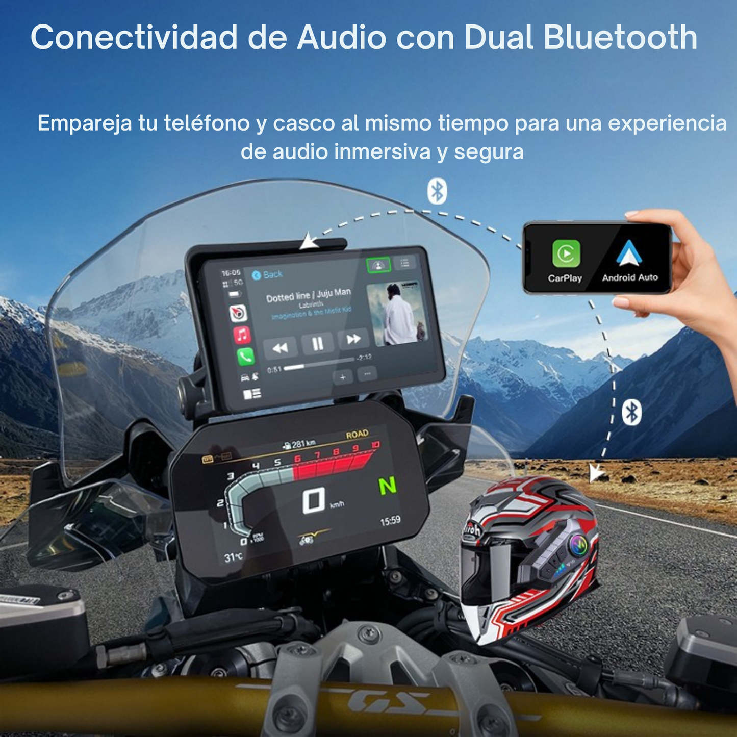 🏍️ Pantalla CarPlay de 6 pulgadas (DB601) | Portátil | exclusivo Moto BMW