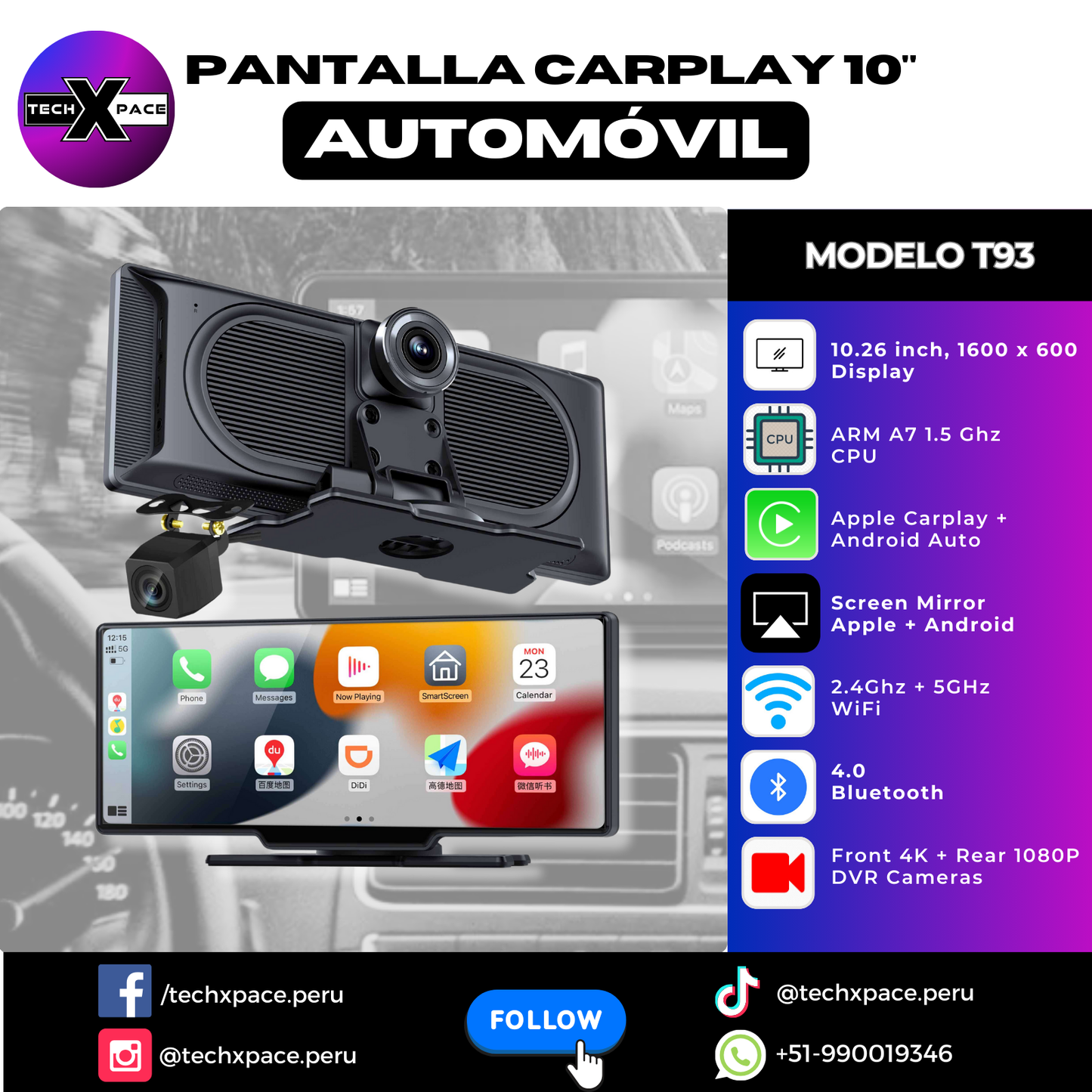 Pantalla CarPlay 10” T93