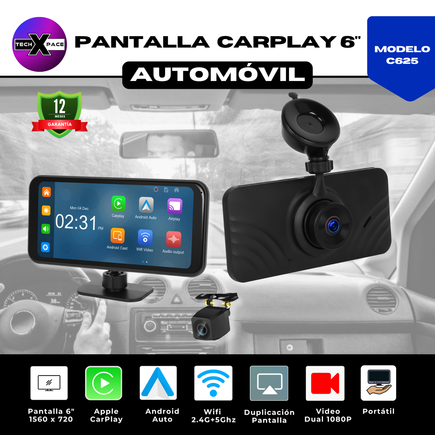 🚗 Pantalla CarPlay de 6.25 pulgadas (C625) | Universal