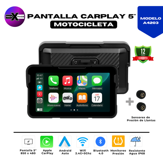 🏍️ Pantalla CarPlay de 5 pulgadas (A4203) | Portátil | Universal