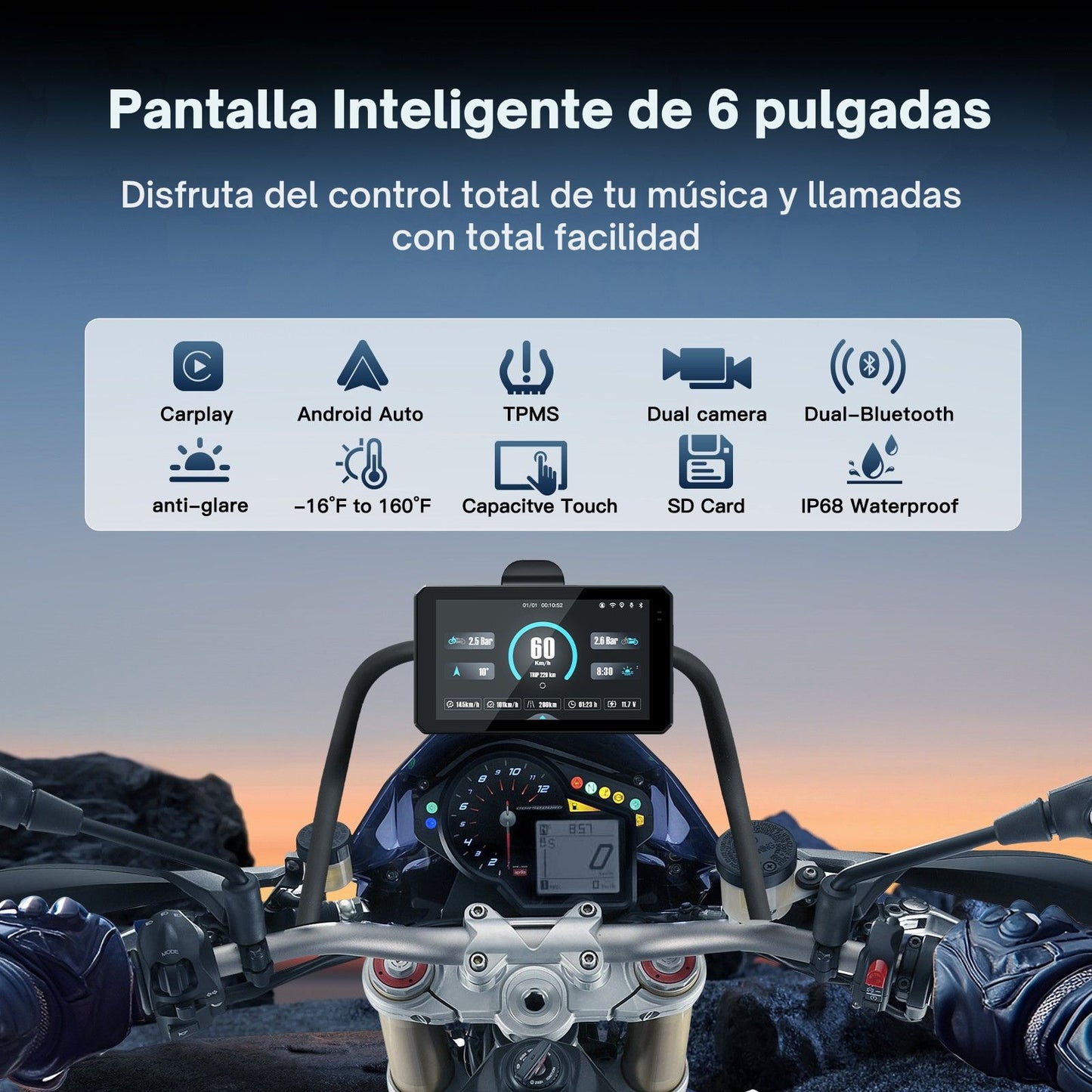 🏍️ Pantalla CarPlay de 6 pulgadas (DM601) Portátil | Universal