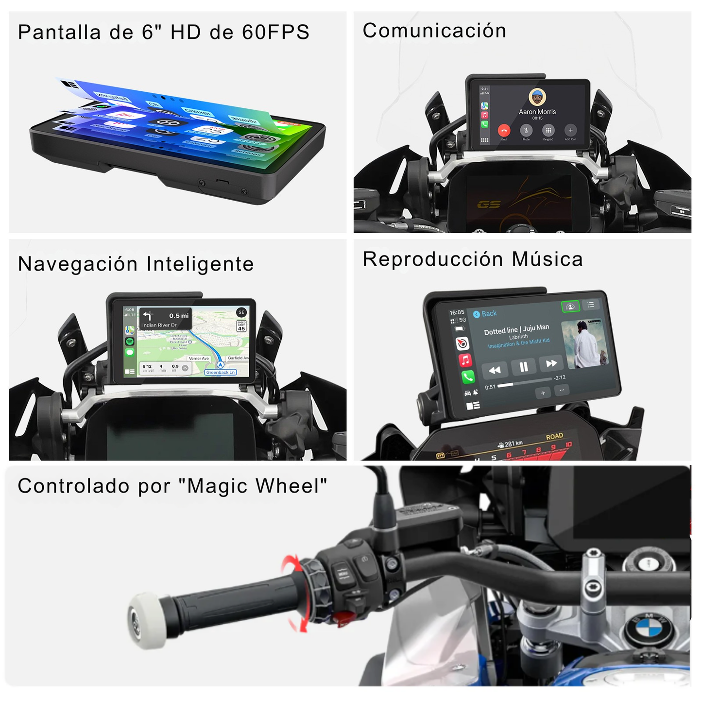 🏍️ Pantalla CarPlay de 6 pulgadas (DB601) | Portátil | exclusivo Moto BMW