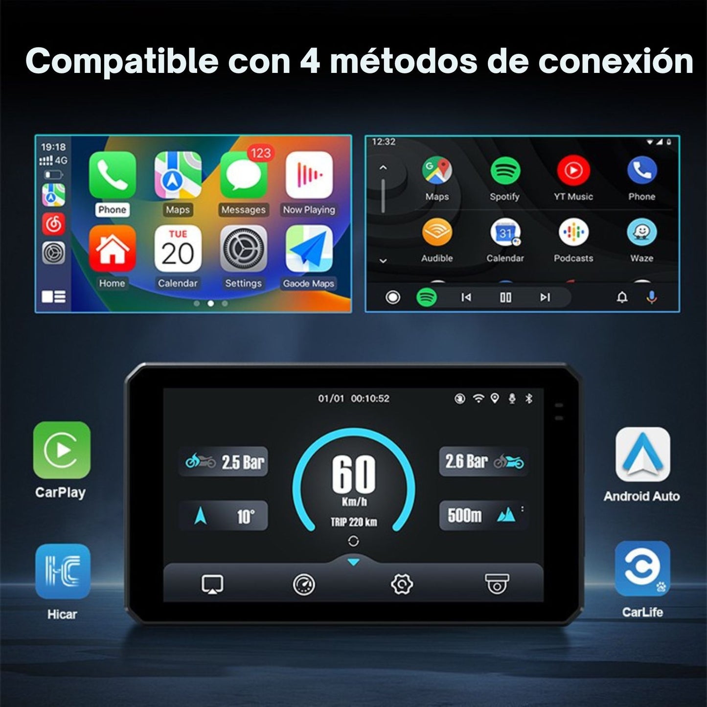 🏍️ Pantalla CarPlay de 6 pulgadas (DM601) Portátil | Universal