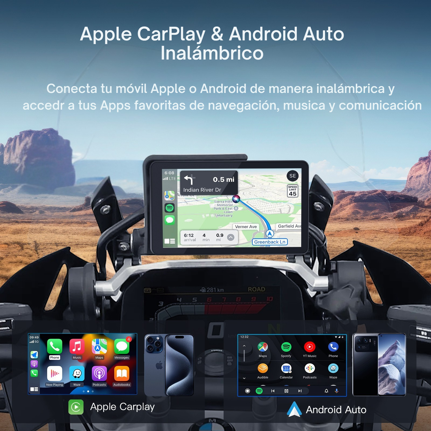 🏍️ Pantalla CarPlay de 6 pulgadas (DB601) | Portátil | exclusivo Moto BMW