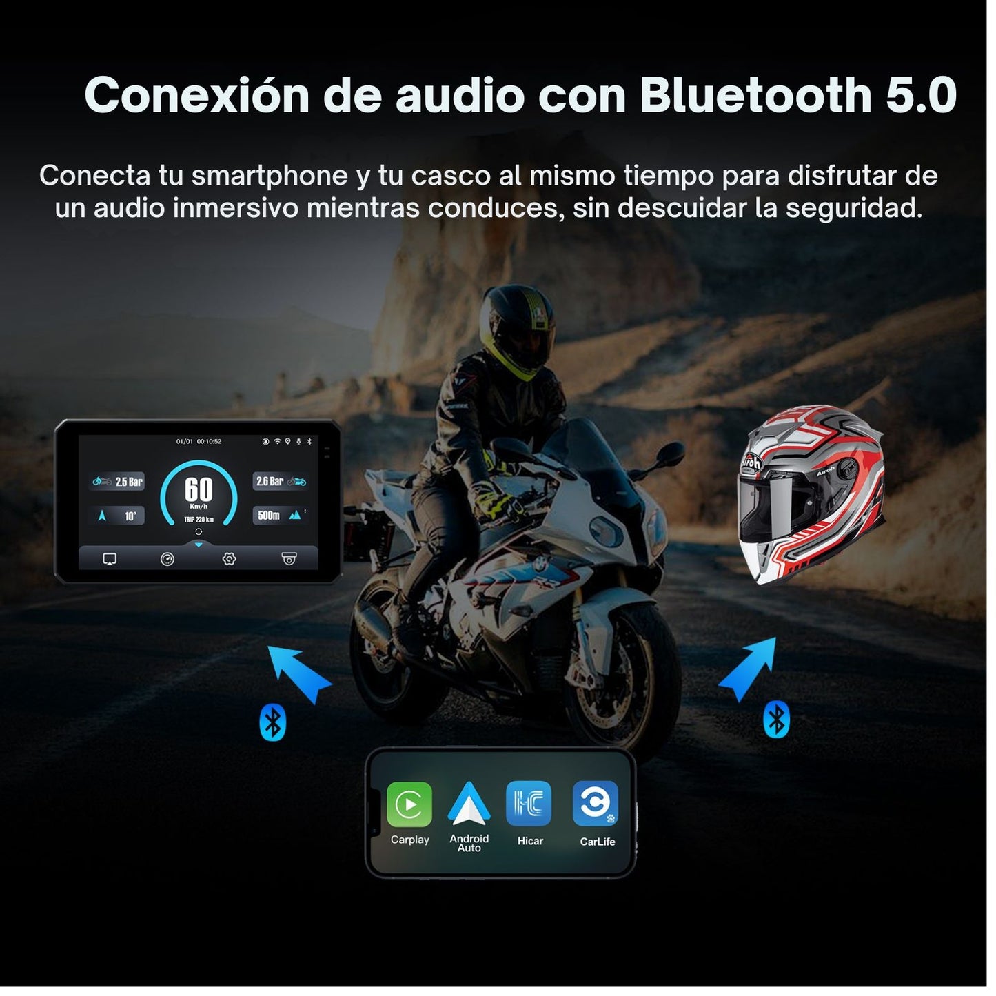 🏍️ Pantalla CarPlay de 6 pulgadas (DM601) Portátil | Universal